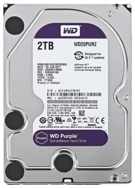 Жесткий диск Western Digital Purple 2 ТБ WD20PURZ Жесткий диск Western Digital Purple 2 ТБ WD20PURZ