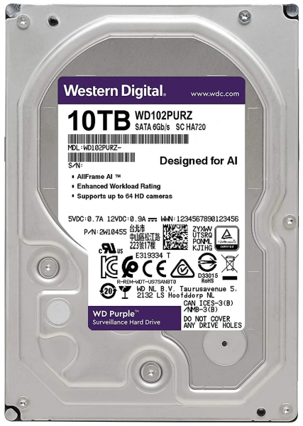 Жесткий диск Western Digital Purple 10ТБ WD102PURZ Жесткий диск Western Digital Purple 10ТБ WD102PURZ